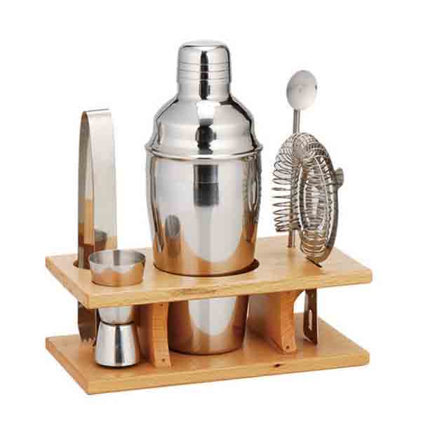 SS&wood cocktail shaker set       